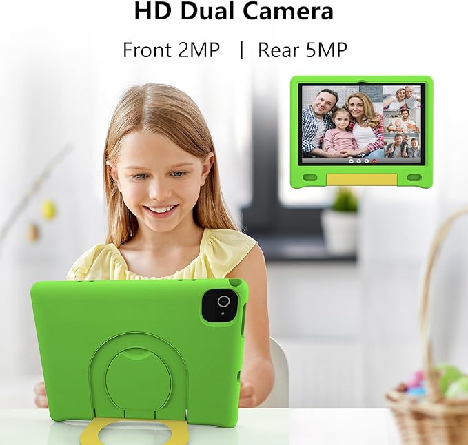JREN Kids Table 10.1" ｜Android 14 Tablet for Kids｜64GB Storage｜Octa-Core｜WiFi ｜Cameras｜Parental Control｜Kids Content｜Case Included Great Gift for Children Ages 3-12 Years Old Green-CubbioJoy