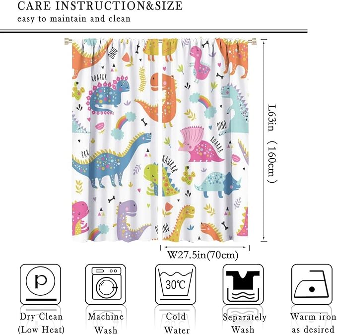 Cartoon Dinosaur Curtains for Kids Boys Girls Home Decor Childish Cute Dino Animals Print Pattern Rod Pocket Blackout Window Drapes for Nursery Baby Bedroom Playroom W27.5xL63in 2 Panels-CubbioJoy