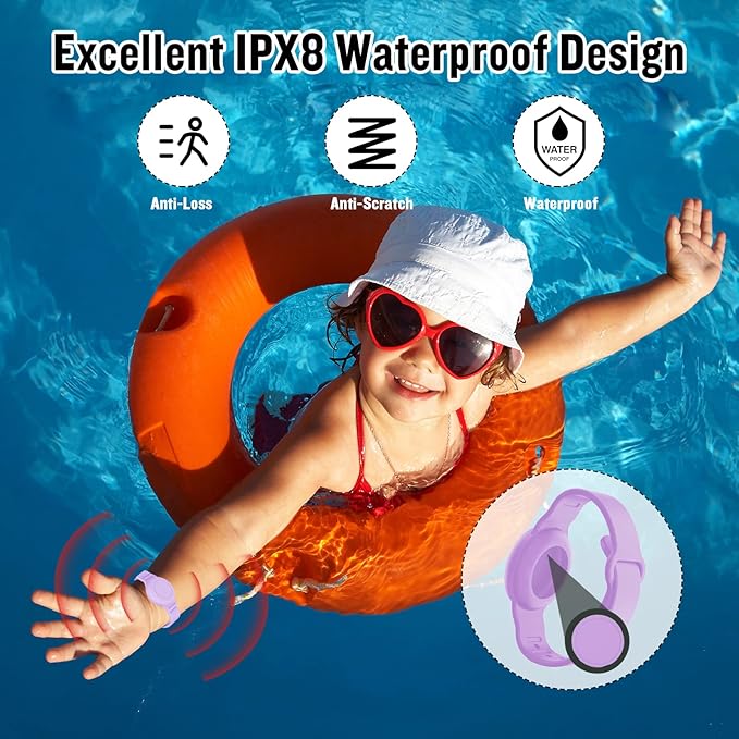 2 Pack Waterproof Bracelet for AirTag Kids, Hidden Silicone Wristband for AirTag, GPS Tracker Case for Air Tag Holder Strap for Child Toddler, Secure Anti-Loss Protection(Purple Black)-CubbioJoy