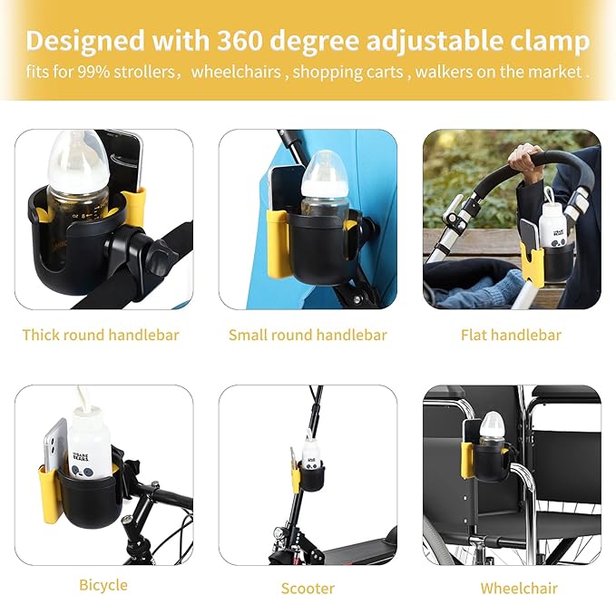 Accmor Stroller Cup Holder with Phone Holder, Bike Cup Holder, Universal Cup Holder for Uppababy Nuna Doona Strollers, 2-in-1 Cup Phone Holder for Stroller, Bike, Wheelchair, Walker, Scooter-CubbioJoy