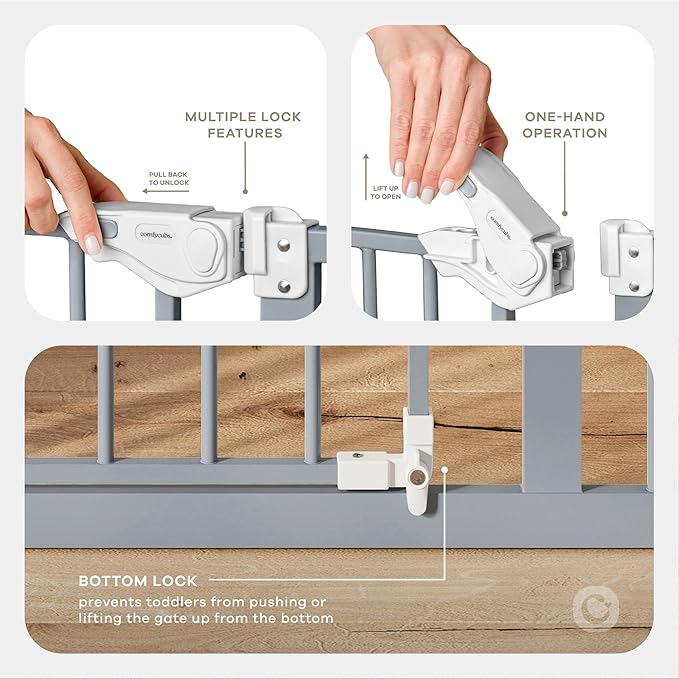 Comfy Cubs Baby Safety Gate with 3 Extensions - Adjustable 42" x 1.9" x 30" Q195 Steel Doorway Barrier - Powder-Coated Finish for Stairs and Doorways - Walk-Through Design Pet Gate - Pacific Blue-CubbioJoy