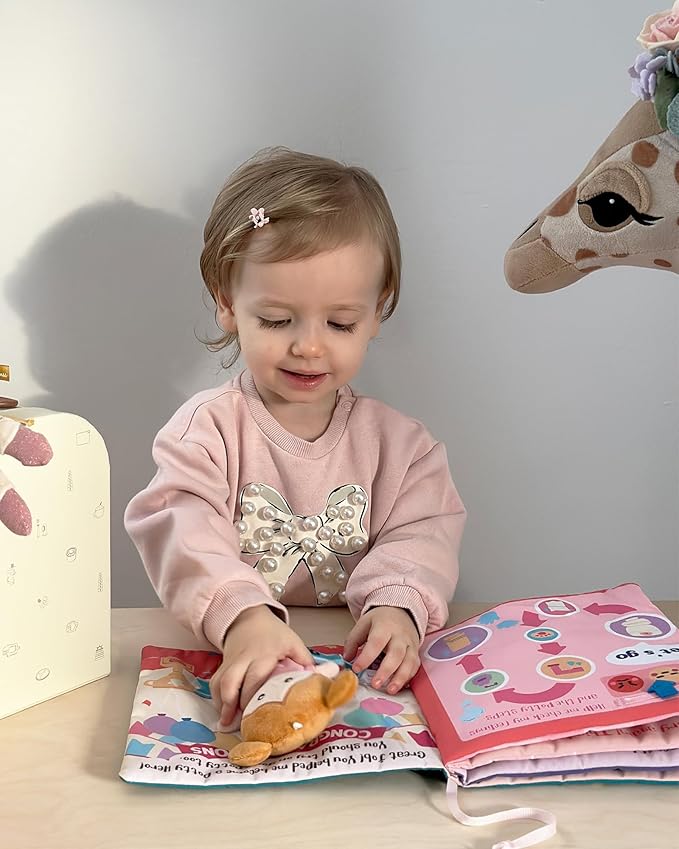 Interactive Sensory Soft Cloth Book, Educational Crinkle Quiet Activity Busy Book for Babies,Toddler Travel Toy Gift for Boys and Girls (Hello Potty)-CubbioJoy