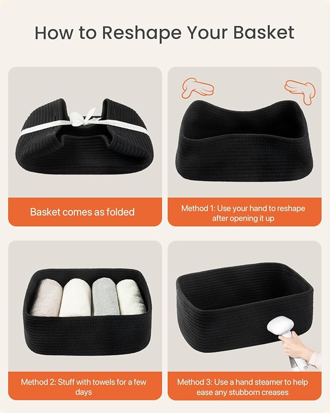 KALLAX Small Woven Basket, 13.5 x 9.5 x 5 Inches, Storage Basket for Organizing, Cute Small Rope Shelf Closet Cube Storage Bins Baskets for Shelves, Dog Toy Gift Baskets Empty, 3 Packs, Black-CubbioJoy