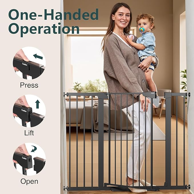 Cumbor 36" Extra Tall Baby Gate for Stairs, 29.7-48" Wide Dog Gates for Doorways, Auto Close Safety Gate for Babies and Pets, Easy Install, Pressure Mounted, Fits Doorways, Stairs, Entryways, Black-CubbioJoy