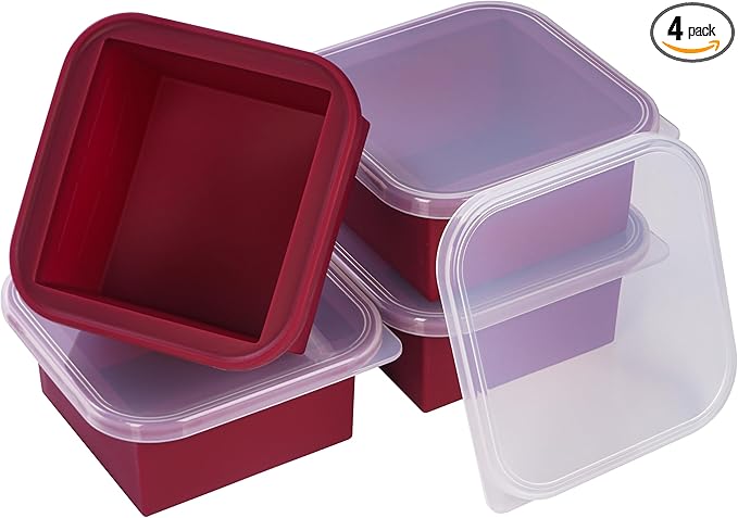 2-Cup Silicone Freezer Trays with Lids – Perfect for Meal Prep, Portion Control, and Easy Freezing-Meal Prep Container Molds for Soup,Leftovers (Cranberry, 4 Pack)-CubbioJoy