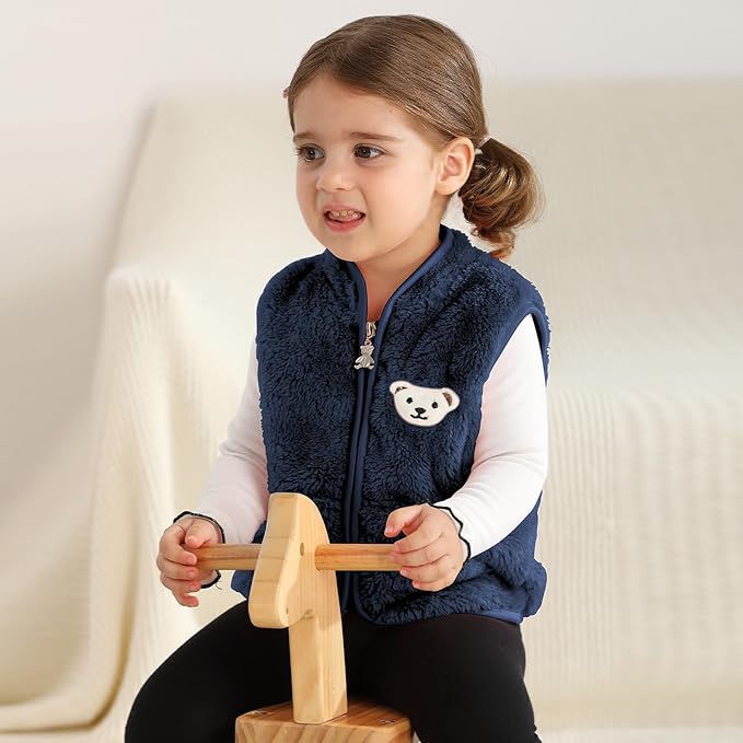 Baby Boys Girls Fleece Vest Zip Up Cute Bear Jackets Fuzzy Fall Winter Warm Clothes Newborn Outwear for Toddler Infant-CubbioJoy