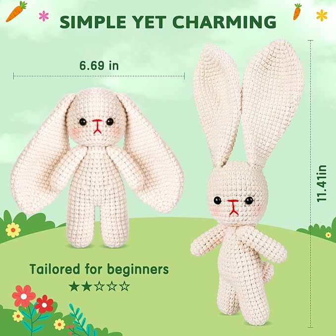 Crochetta Crochet Kit for Beginners, Crochet Starter Kit w Step-by-Step Video Tutorials, Beginner Crochet Kit Knitting Supplies for Adults Kids, Crochet Bunny(40%+ Yarn)-CubbioJoy