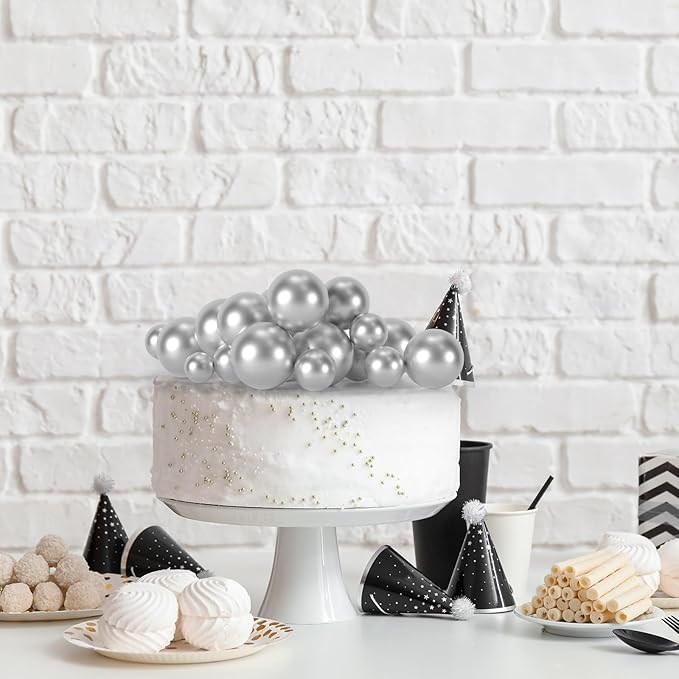 75 Pieces Silver Cake Balls Topper Decorations Foam Cupcake Topper Mini Balloon Cake Topper Picks for Cake Deco Birthday Party Wedding-CubbioJoy