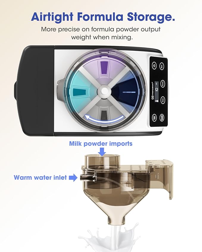 Instant Formula Maker, Fast and Customizable Formula Dispenser Machine with Accurate Temperature Control for Baby, Automatic Powder Blending for All Brands of Bottle and Formula, Black/White-CubbioJoy