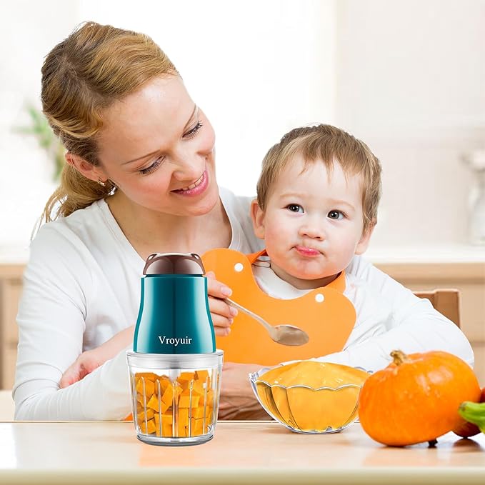 Baby Food Maker, 600ML Baby Food Blender with 10 Blades, Baby Food Processor for Baby Food, Fruit, Vegatable, Meat, with Two 200ml Glass Bowls, Storage Bag, Cleaning Brush, Scraper-CubbioJoy