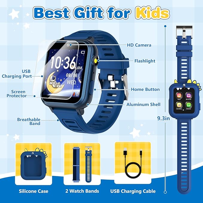 Cosjoype Smart Watch for Kids Age 4-12, 39 Games Touchscreen Boys Watch with Camera Music Player Pedometer Flashlight, Kids Toys Christmas Birthday Gifts for Boys Girls Age 5 6 7 8-CubbioJoy