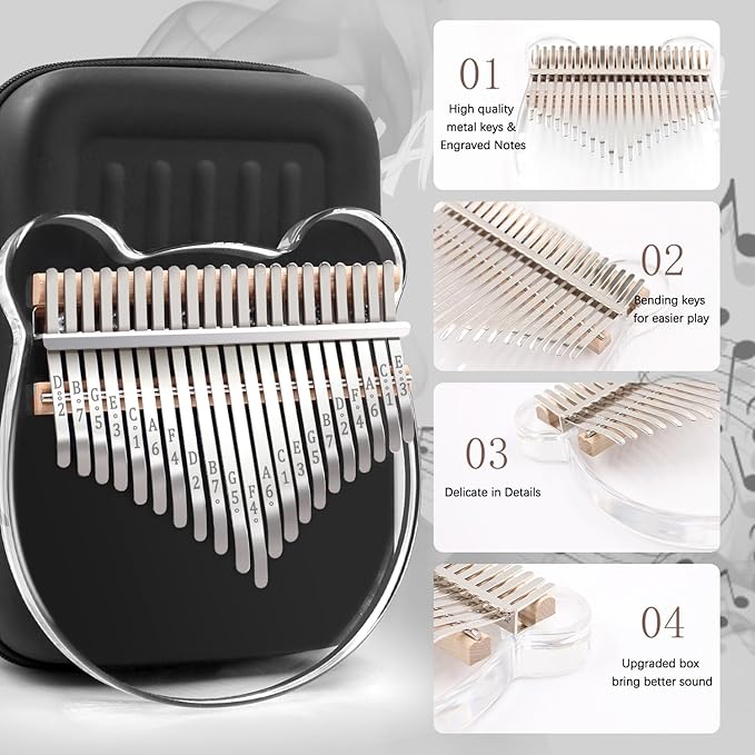 Acrylic Kalimba Thumb Piano,YUNDIE Portable 17/21 Keys Mbira Crystal Finger Piano, Musical Instruments Birthday Gift for Kid Adult Beginners Professional(Clear) (21 Keys)-CubbioJoy