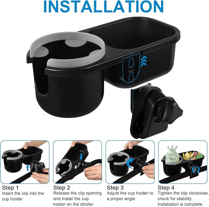 Accmor Stroller Cup Holder with Tray, Universal Cup Holder, Bike Bottle Holder, 360° Rotatable Large Caliber Drinks Holder for Stroller, Bike, Wheelchair, Walker-CubbioJoy