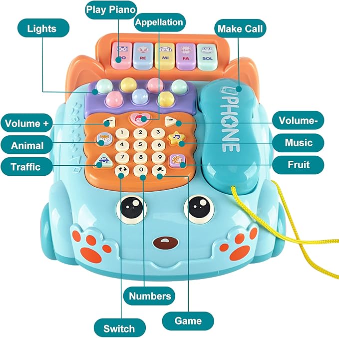 Baby Phone Toy,Baby Toy Phone Cartoon Baby Piano Music Light Toy Children Pretend PhoneToy Gift Game Boy Girl Early Education Gift Blue (18 M+)-CubbioJoy