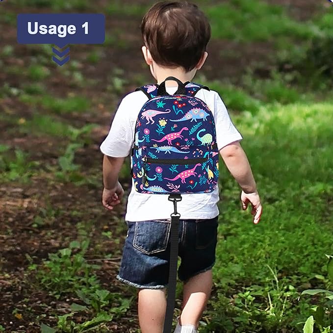 Accmor Toddler Backpack Leash with Anti Lost Wrist Link, Cute Mini Child Walking Harnesses Keep Kids Close Back Pack Rope Tether Rein for Baby Boys (Navy Blue/Dinosaur)-CubbioJoy