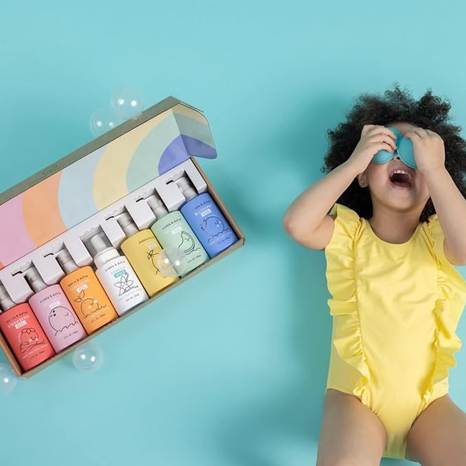 Dabble & Dollop Rainbow of Bubbles – Natural 4-in-1 Bath Set for Kids, Includes Bubble Bath, Body Wash, Shampoo, USA Made, No Parabens/Sulfates, Vegan, Gluten-Free, Tear-Free (7-Pack)-CubbioJoy