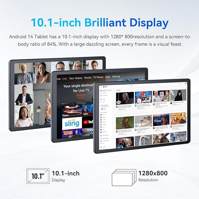 Android Tablet, 10.1 inch Tablets with 1280 * 800 IPS HD Touchscreen, Octa-Core Processor, 10(4+6) GB RAM 128GB ROM, 1TB TF Card Expandable, 5G/2.4G WiFi, BT 5.0,Dual Camera, Google Tablet-CubbioJoy