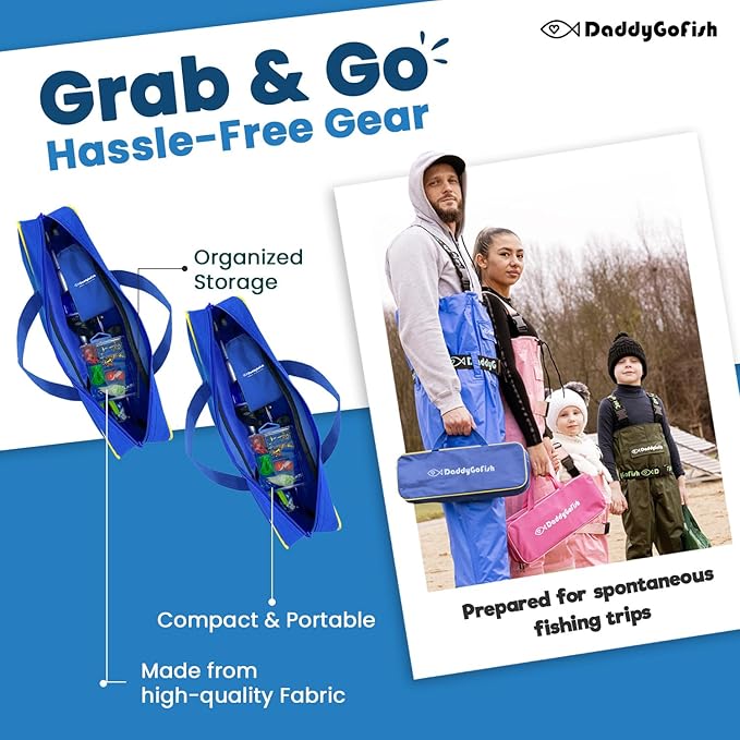 DaddyGoFish Kids Fishing Pole - Rod Reel Combo Tackle Box Starter Set - First Year Small Gear Kit for Boys Girls Toddler Youth Age Beginner Little Children-CubbioJoy