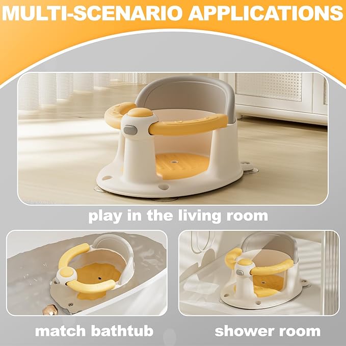 Baby Bath Seat 6 Months & up, Bath Seat for Baby, Infant Bath Seat with Suction Cups, Non-Slip, Detachable,Yellow-CubbioJoy