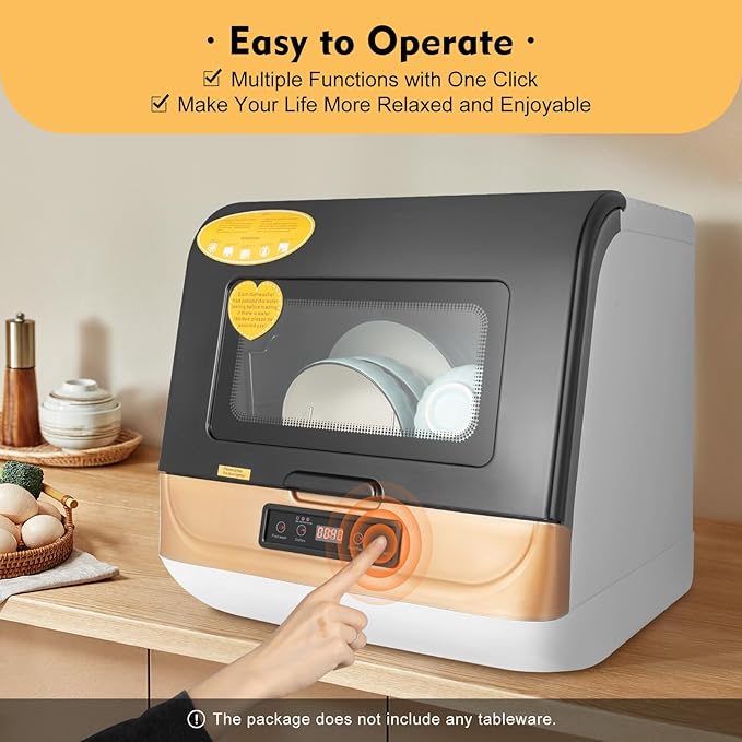 Compact Portable Dishwasher Countertop with Filter and Hybrid Drying Function, 360° Streak-Free Deep Cleaning, 3 Washing Programs, Mini Dishwasher for Apartments& RVs-CubbioJoy