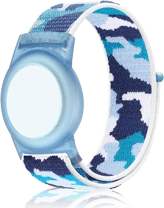 Compatible with Apple AirTag Bracelet for Kids, Camo Nylon Air Tag Wristband, Protective Case for Airtag GPS Tracker Holder, Adjustable Anti Lost Watch Band for Toddler Child Elder (Navy Blue)-CubbioJoy