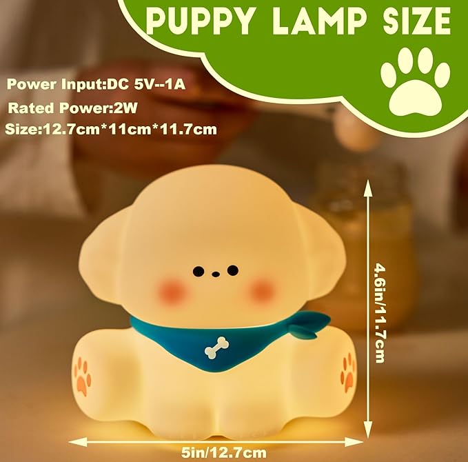 DREAMING MY DREAM Puppy Night Light for Kids Lamp,Soft Silicone Nursery Light for Baby Room and Toddler Toy,Portable Dimmable Rechargeable Animal Lights for Girls and Boys-CubbioJoy