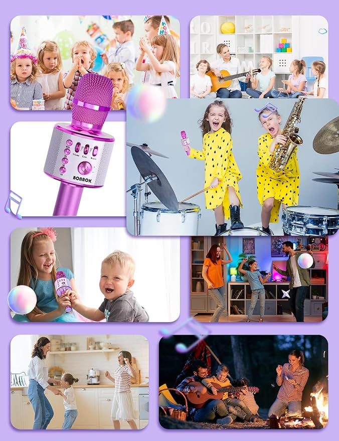 BONAOK Wireless Bluetooth Karaoke Microphone, Portable Toy Microphone for Singing, Gifts to Girls Boys Kids Adults All Age Q37（Bright Purple）-CubbioJoy