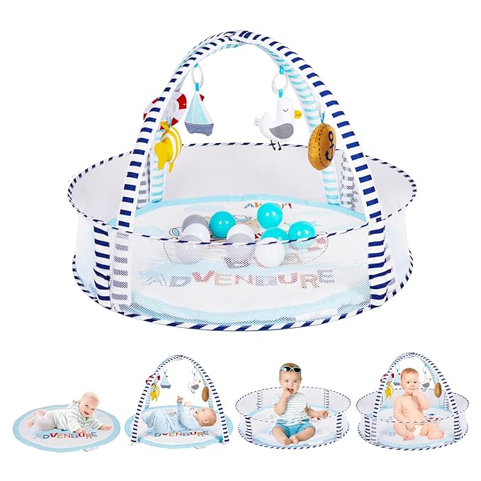 Activity Gym, Baby Play Gym Mat for Toddlers, 0-18 Months Tummy Time Play Mats, Infant Play Gym with Detachable Toys for Sensory Exploration and Motor Skill Development, PM2406-CubbioJoy