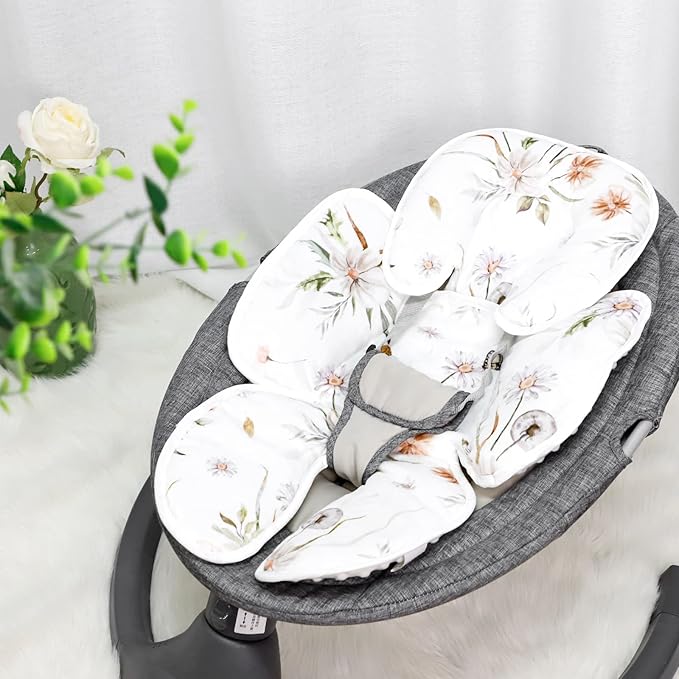 2 in 1 Infant Car Seat Insert, Car Seat Head Support Baby Girls Boys, Soft Newborn Carseat Insert Cushion, Perfect for Carseats, Strollers, Swings (White Flower)-CubbioJoy