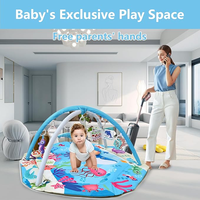 Baby Gym Play Mat, 8-in-1 Tummy Time Mat & Activity Gym, Washable Ball Pit, Infant Play Mat with Detachable Toys for Sensory Exploration and Motor Skill Development-CubbioJoy