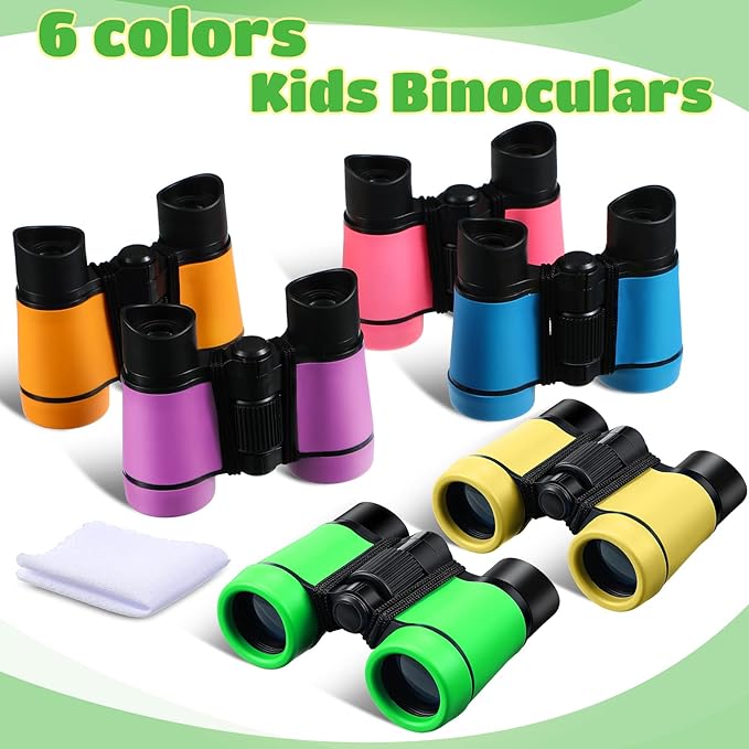 6 Pack Kids Binoculars Shock Proof Toy Binoculars Set for Age 3-12 Years Boys Girls Hunting Folding Small Telescope Birthday Gifts Bird Watching Educational Learning Camping Outdoor (Vivid Colors)-CubbioJoy
