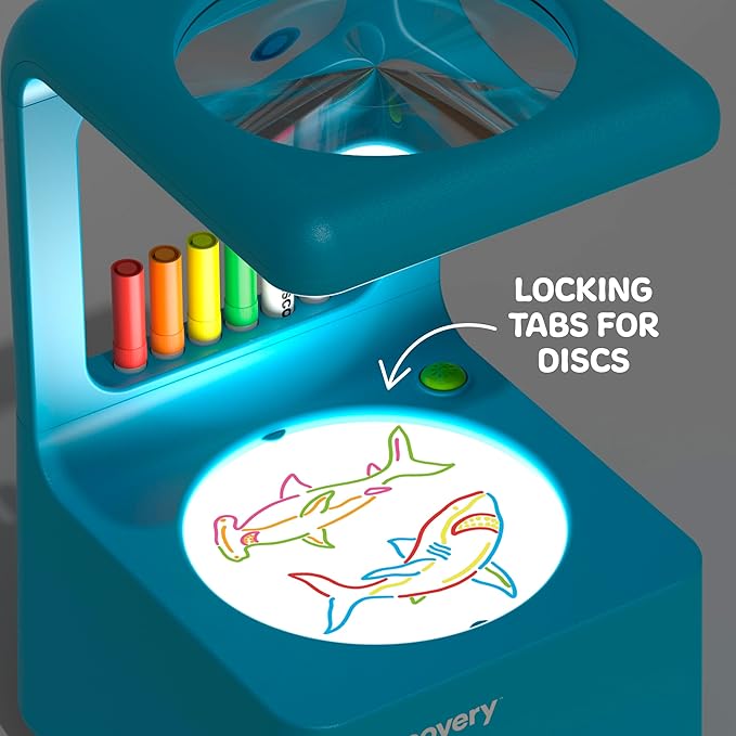 Discovery™ Doodle Projector Light Art Station – Includes 6 Dry-Erase Markers, 10 Reusable Drawing Discs, Project Drawings on Walls & Ceilings| Arts & Crafts Kit for Kids| Tracing Pad Coloring Toy Gift-CubbioJoy