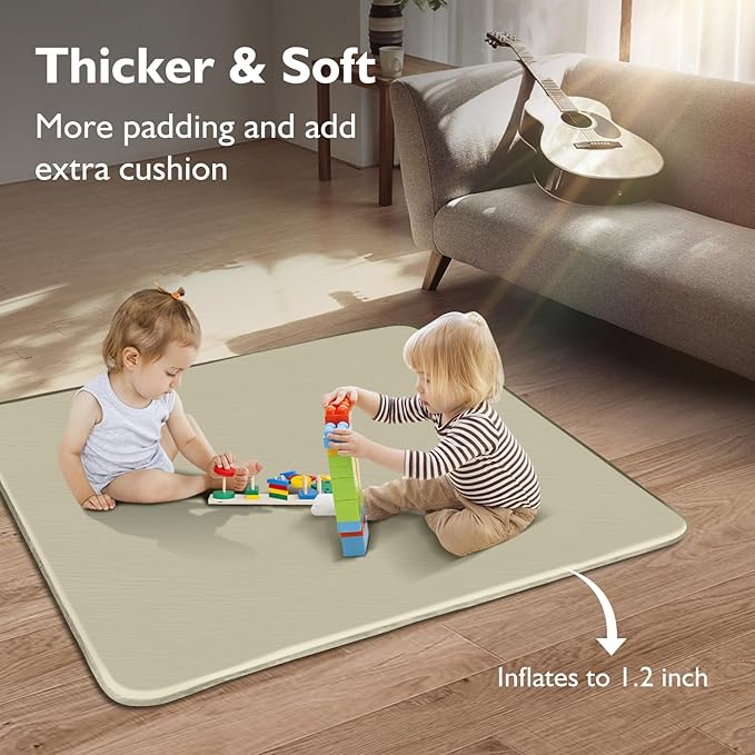 Baby Play Mat, 43x43 Inch Thicken Portable Self-Inflating Playmat for Kids Teepee Tent, Cushion Baby Mat for Floor, Tummy Time Mat with Travel Bag-CubbioJoy