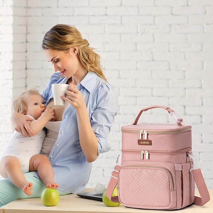 Insulated Breastmilk Cooler Bag with Ice Pack - Holds 6x9oz Bottles, Leakproof Double Layer, Baby Bottle Cooler Bag with Adjustable Strap for Nursing Moms, Daycare & Travel-CubbioJoy
