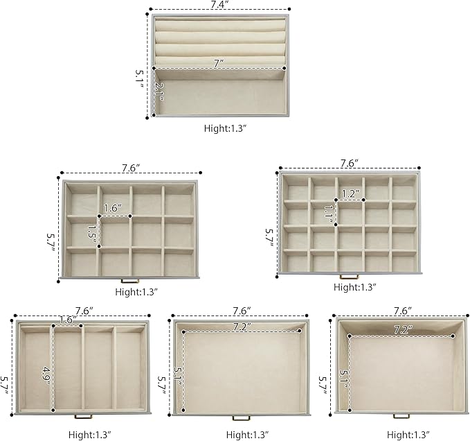 AKOZLIN Extra Large 6-Tier Jewelry Box Organizer Functional Huge, 5 Drawers Leather Jewelry Storage Case for Women Girls Ring Necklace Earring Bracelet Holder Organizer with Mirror Grey-CubbioJoy