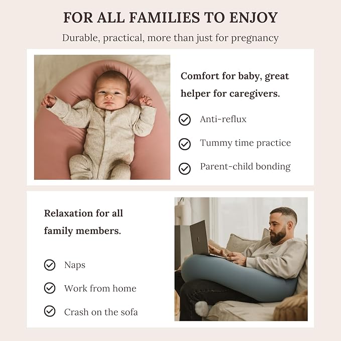 Cuddobaby Pregnancy Pillow 5-in-1 【Cooling Cover, Adjustable Firmness】 Patented Lock Design, Turn into O-Shape Nursing Pillow, 5-Point Full Body Support, Maternity Pillow with Travel Bag - Pink-CubbioJoy