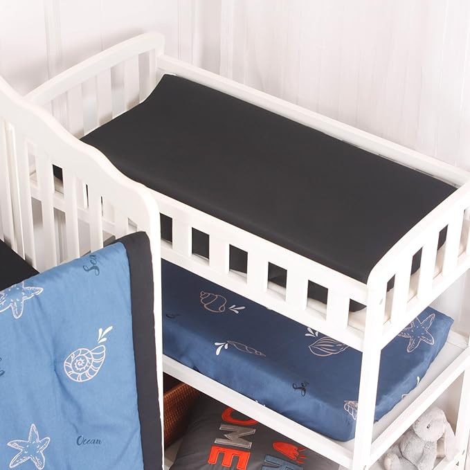 CaSaJa 4-Piece Crib Bedding Set for Boys and Girls, Nursery Baby Bedding Set Including Quilted Comforter with Fitted Crib Sheet and Changing Pad Covers, Reversible Quilt Design, Sea Conch-CubbioJoy