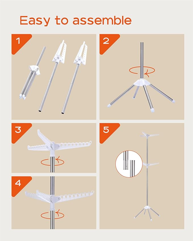 Clothes Drying Rack Foldable, 74.8 inch 2 Tier Laundry Drying Rack with Rotating Clothes Rail for 54 Pieces of Clothes, Space Saving, Indoor, Stainless Steel, White and Silver CDR002W01-CubbioJoy