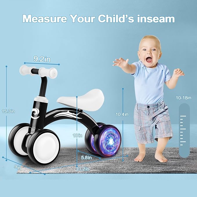 Colorful Lighting Baby Balance Bike Toys for 1 Year Old Boy Gifts, 10-36 Month Toddler Balance Bike, No Pedal 4 Silence Wheels&Soft Seat First Riding on Toys, One Year Old Boy Birthday Gifts.-CubbioJoy
