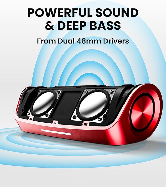 Cleer Scene Portable Bluetooth Speaker,IPX7 Waterproof,Powerful Sound and Deep Bass,Built-in Echo and Noise Canceling Microphone,12 Hours Battery,for Office,Home,Outdoors and Travel-Red-CubbioJoy