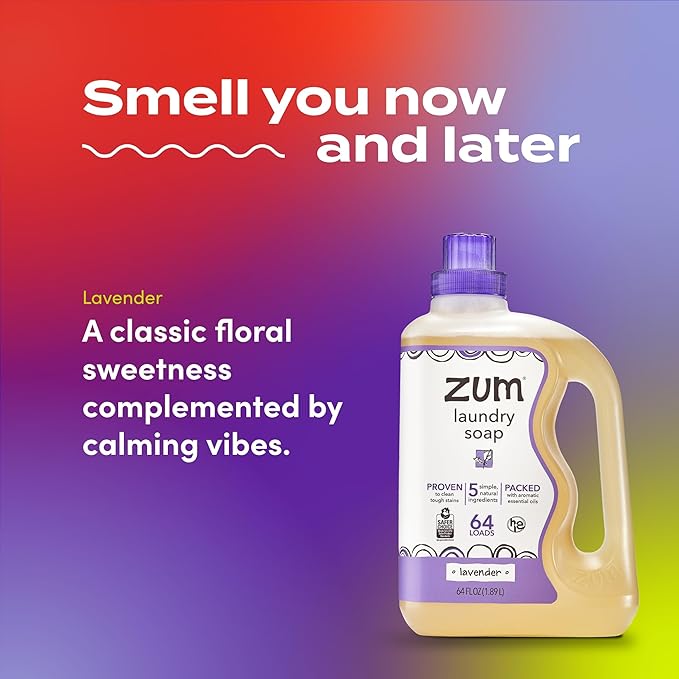 Indigo Wild Zum Clean Laundry Soap - Plant-Based Liquid Laundry Soap - Contains Baking Soda, Essential Oils & Saponified Coconut Oil - Lavender Scent - 64 fl oz (2 Pack)-CubbioJoy