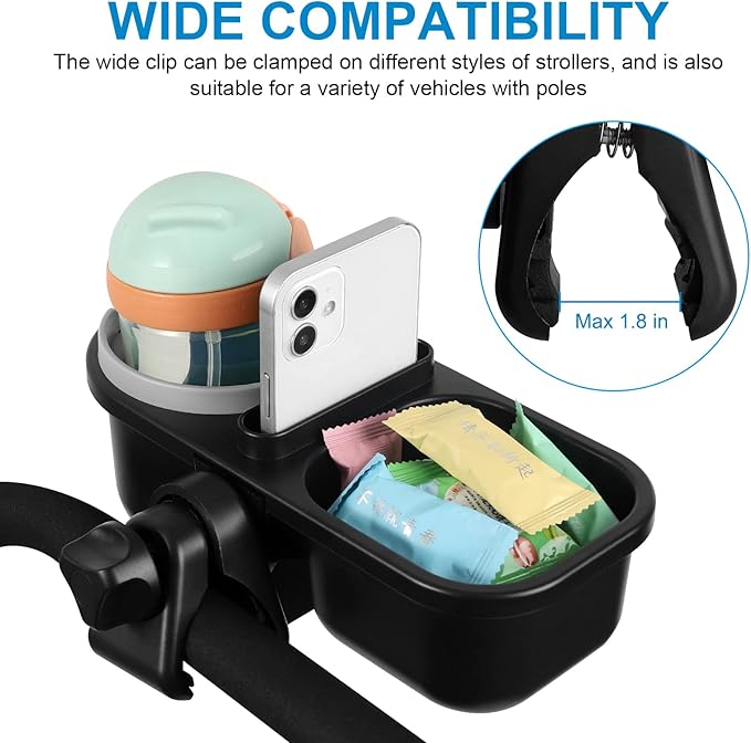 Accmor Stroller Cup Holder with Tray, Universal Cup Holder, Bike Bottle Holder, 360° Rotatable Large Caliber Drinks Holder for Stroller, Bike, Wheelchair, Walker-CubbioJoy