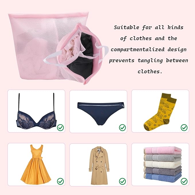 2 Pcs Special Zoning laundry bag for delicates with handles mesh laundry bags washing machine laundry totes travel storage and sorting bag (Pink2)-CubbioJoy