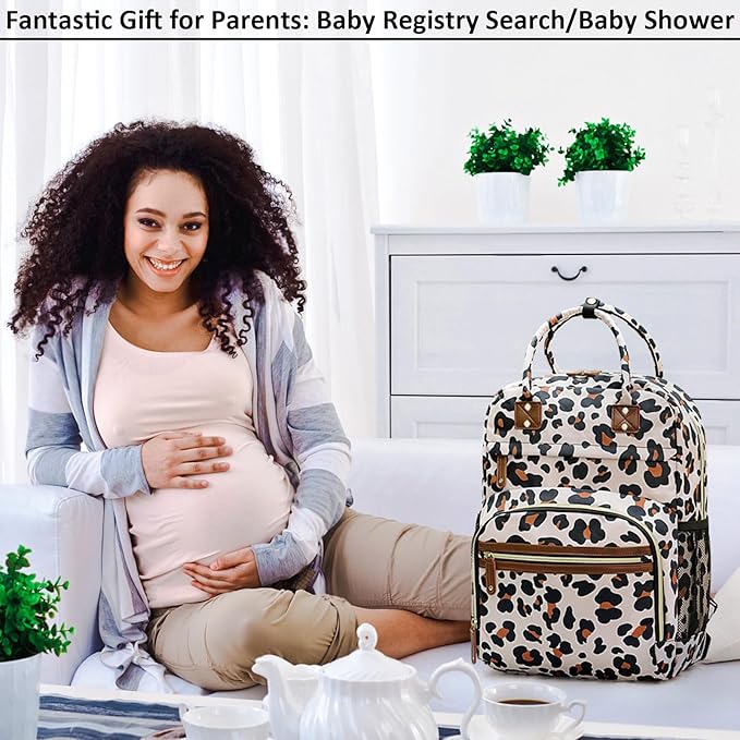 Diaper Bag Backpack Tote for Women Large Capacity, Baby with Insulated Pockets Multifunctional Bags For Girl Boy Waterproof Boys Girls Mama Maternity Travel Leopard-CubbioJoy