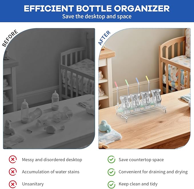 Bottle Drying Rack Stainless Steel Fold Water Bottle Drying Rack Organizer with Straw Holder for Baby Bottles,Cups, Mugs and Glass, Sports Bottles Dryer Countertop-CubbioJoy
