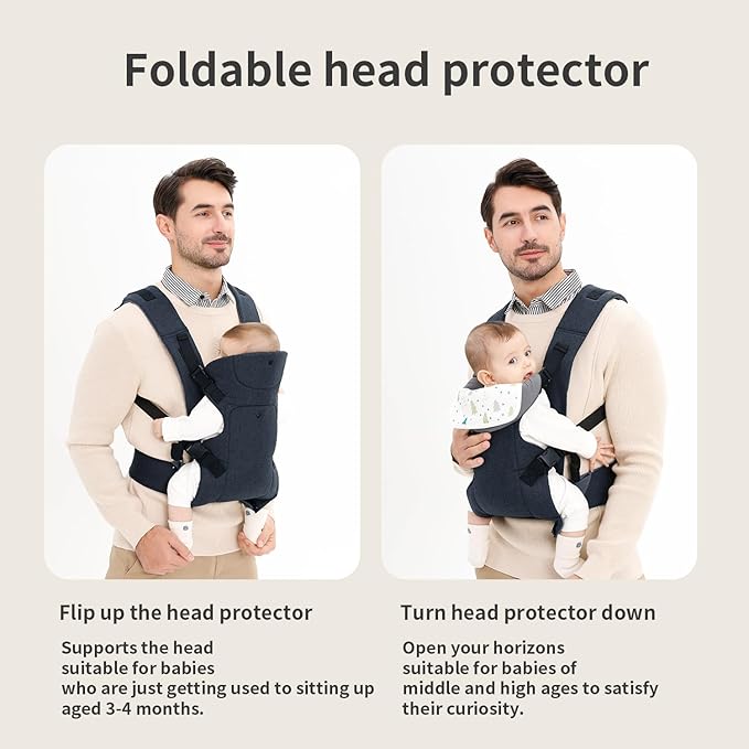 Baby Sling Carrier,4-in-1 Ergonomic Baby Backpack Front Carrier,Newborn to Toddler Wrap Lightweight Adjustable Baby Sling,DarkBlue-CubbioJoy