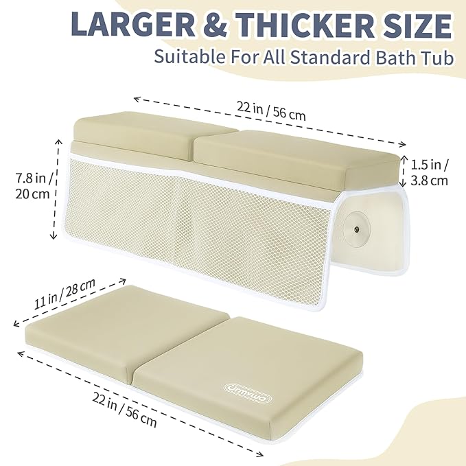 URMYWO Bath Kneeler and Elbow Rest Pad Set - 1.5" Thick Baby Bath Kneeler Pads with Toys Organizer, Anti-Slip Cozy Knee & Arm Support Bathtub Mat, Quick Dry Kneeling Pad for Baby Bath Time-CubbioJoy