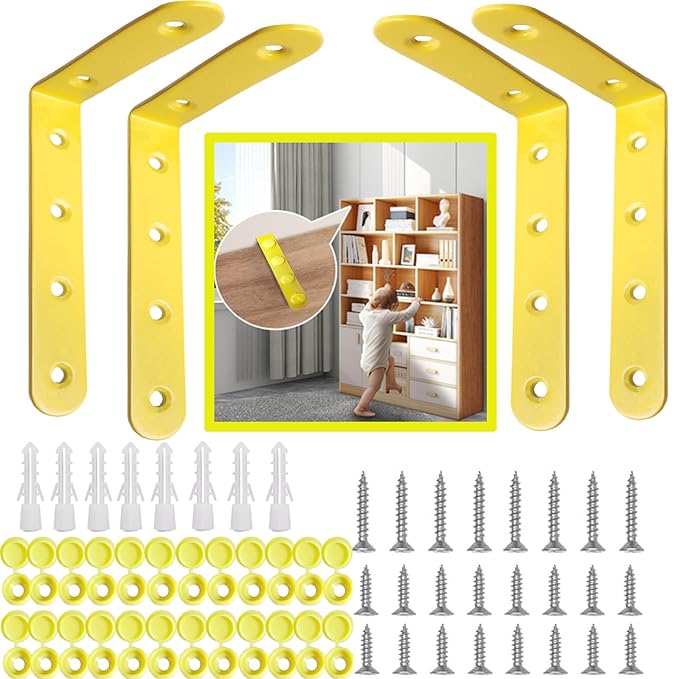 Anti Tip Furniture Anchors for Baby Pet Proofing,Furniture Wall Anchor Furniture Dresser Bookshelf Falling Prevention Device for Children (Yellow)-CubbioJoy