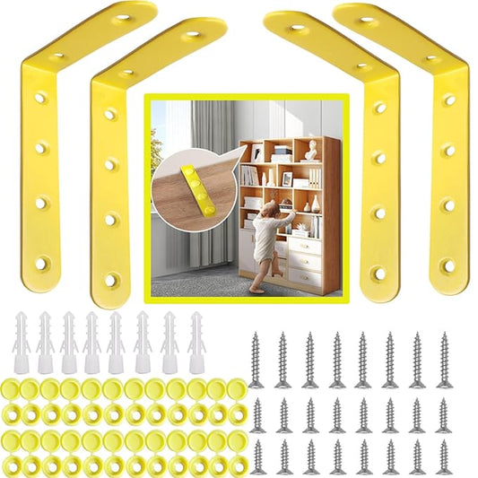 Anti Tip Furniture Anchors for Baby Pet Proofing,Furniture Wall Anchor Furniture Dresser Bookshelf Falling Prevention Device for Children (Yellow)-CubbioJoy