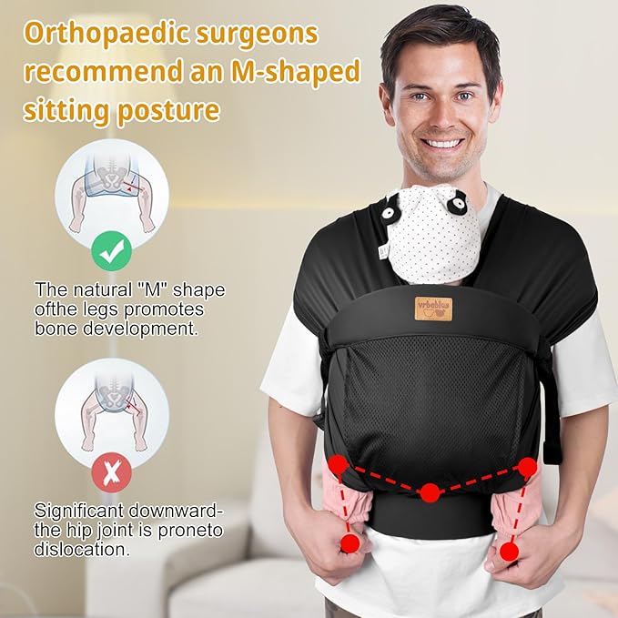 Baby Wraps Carrier Sling, Baby Carrier for Newborns and Toddlers,Skin-Friendly and Soft Front Baby Carrier Wrap Perfect Baby Gifts (Black, Mesh)-CubbioJoy